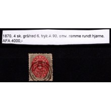 4 sk. tofarvet skillingsudgave. Grå/rød. Omvendt ramme rundt hjørne.